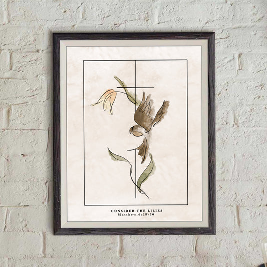 Consider the Lilies - Sparrow - Matthew 6 - Bible Print- Colored