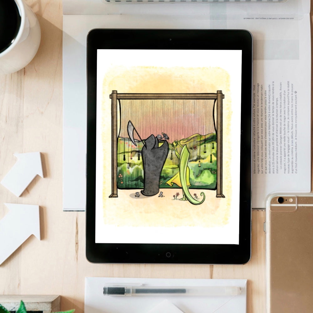 Life and Grim weave a Tapestry- instant download digital printable artwork