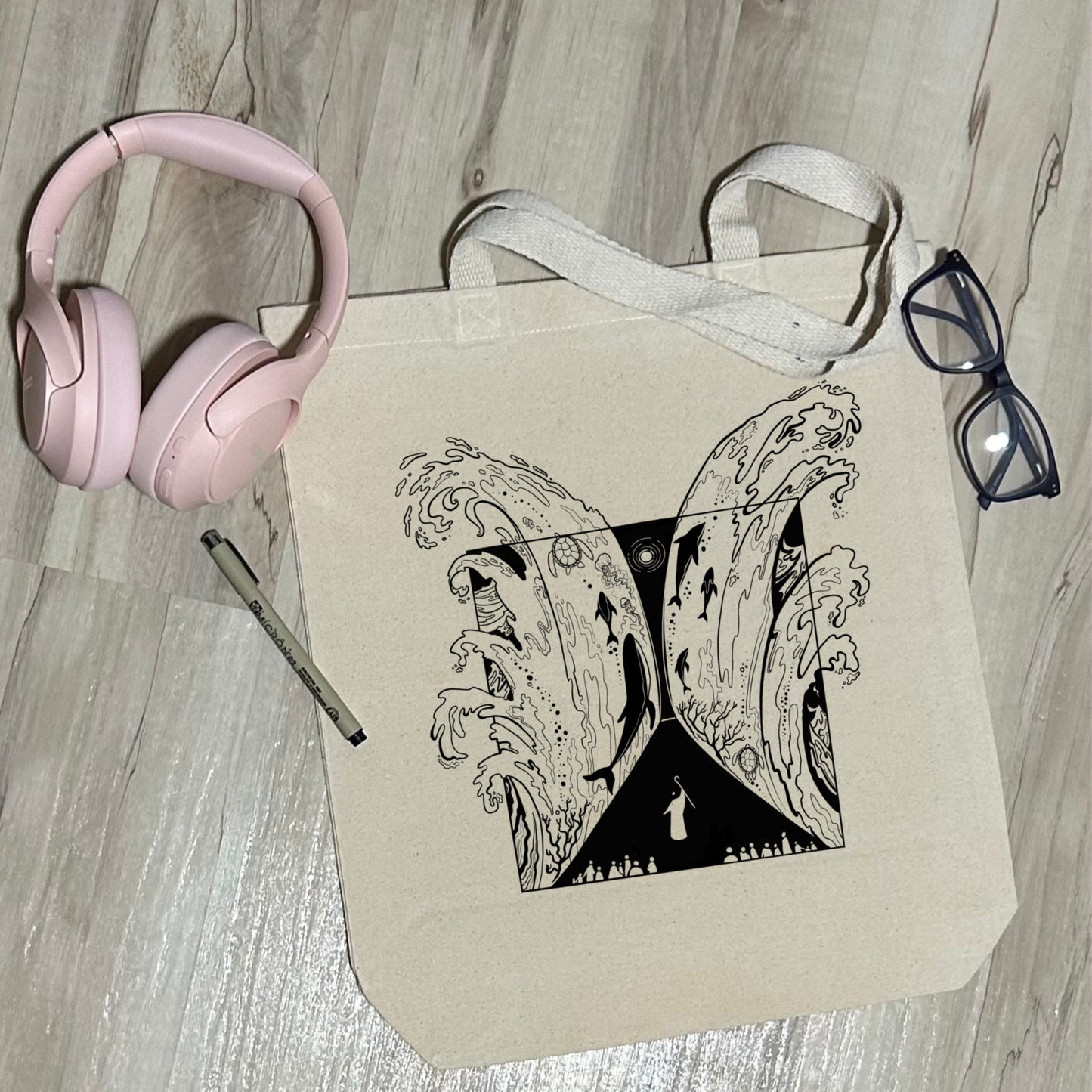 Moses Parts the Red Sea - Sturdy Canvas Tote Bags with Bottom 15"W x 16"H x 3"G