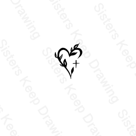Olive Branch Heart- Cross- Tattoo Transparent PNG