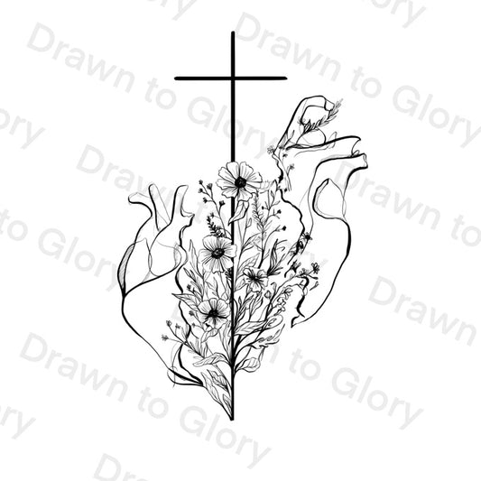He Heals the Broken Hearted - Bible Tattoo Transparent PNG- instant download digital printable artwork