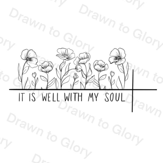 It is well - cross woth flowers- Bible Tattoo Transparent PNG- instant download digital printable artwork