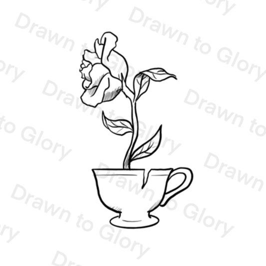Rose in Chipped Teacup - Beauty & Beast - Tattoo Transparent PNG