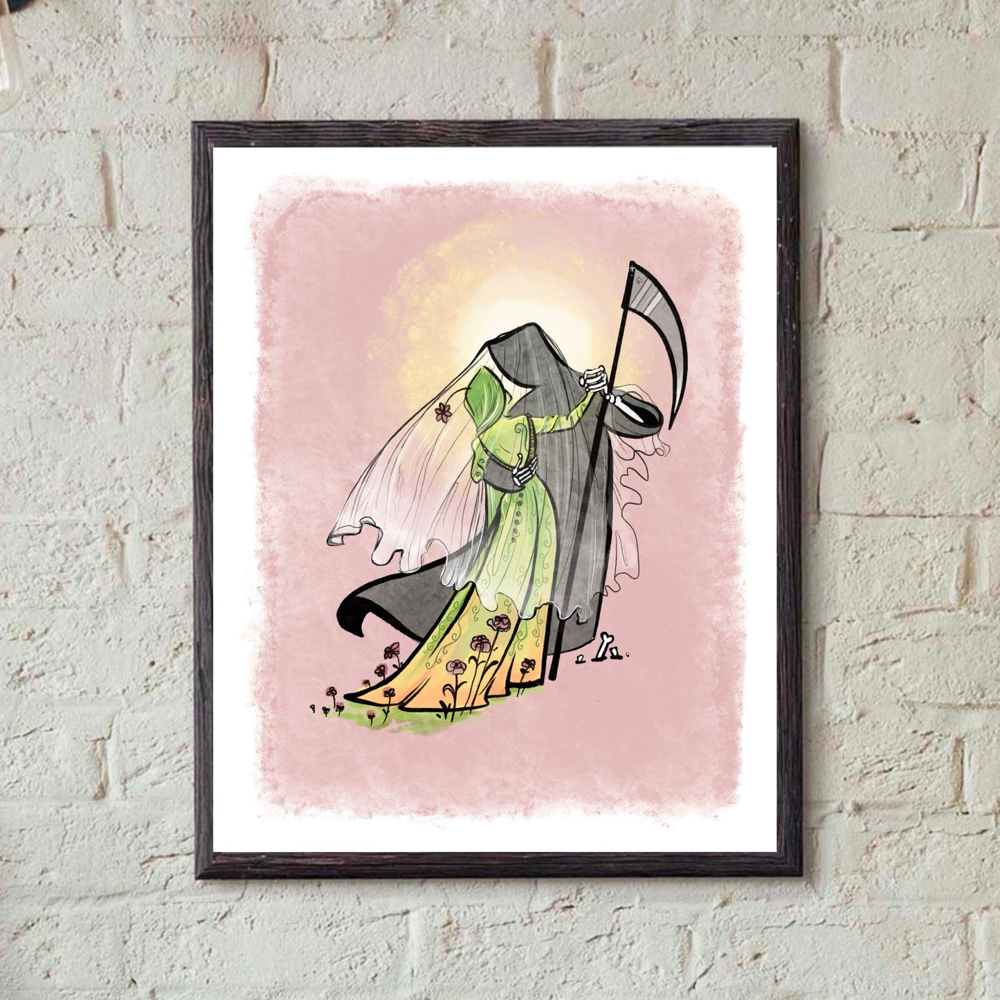 Life Dances under the Veil of Death- Grim Reaper and Life Print