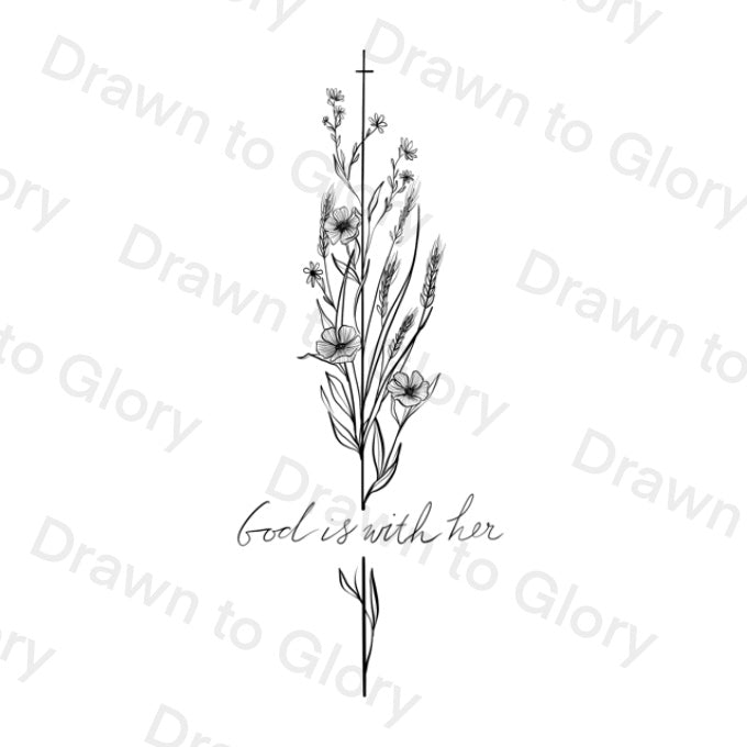 God is With Her - Bible Tattoo Transparent PNG- instant download digital printable artwork