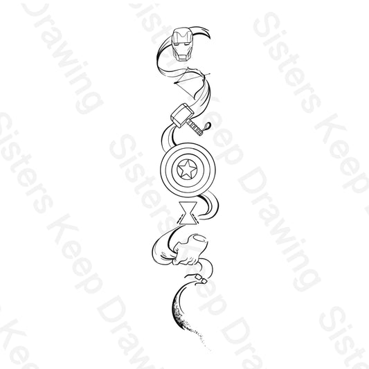 Avengers Spine Tattoo Marvel Tattoo Transparent PNG- instant download digital printable artwork
