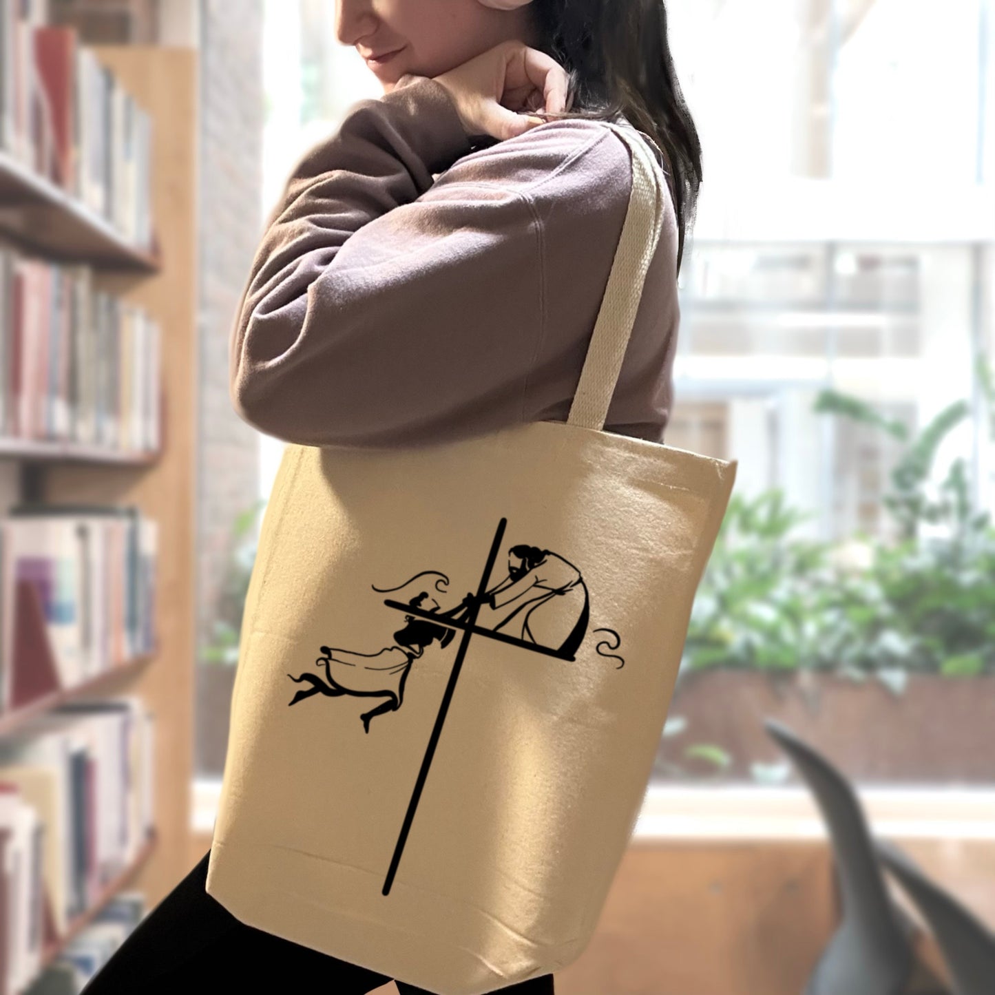 Jesus Saves a Sinking Peter - Sturdy Canvas Tote Bags with Bottom 15"W x 16"H x 3"G