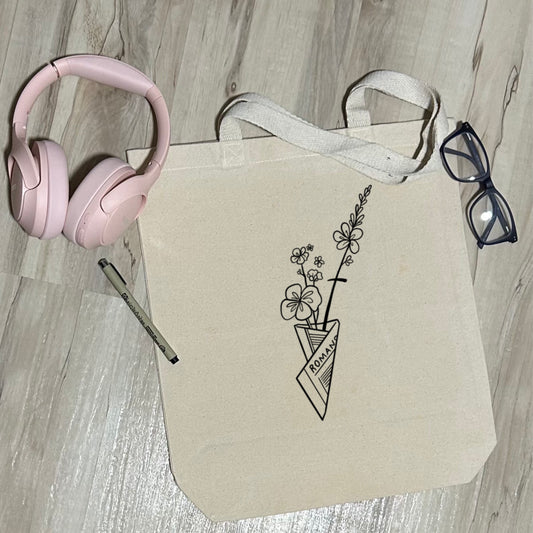 Flowers in a Page of Romans - Sturdy Canvas Tote Bags with Bottom 15"W x 16"H x 3"G