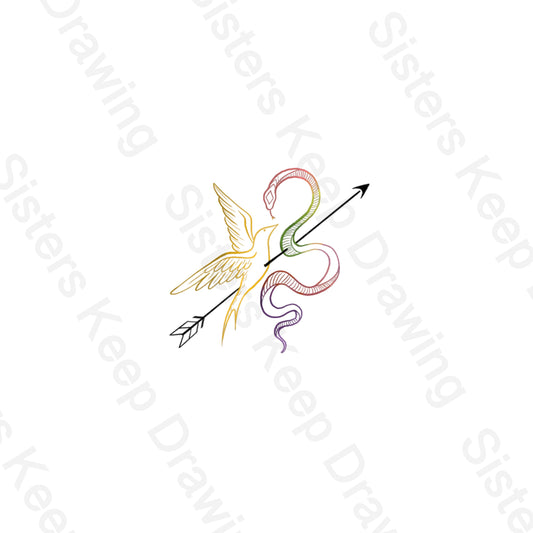 Arrow Piercing Songbird and Snake colorful-Hunger Games- Tattoo Transparent Png