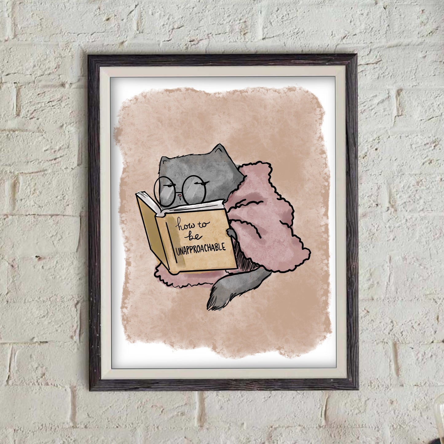 Introverted Cat Reading - doodles Print