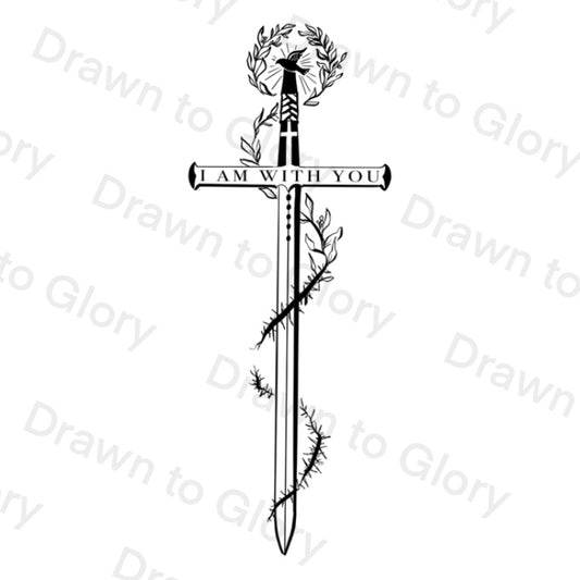 I Am With You - Sword - Isaiah 41 - Bible Tattoo Transparent PNG- instant download digital printable artwork