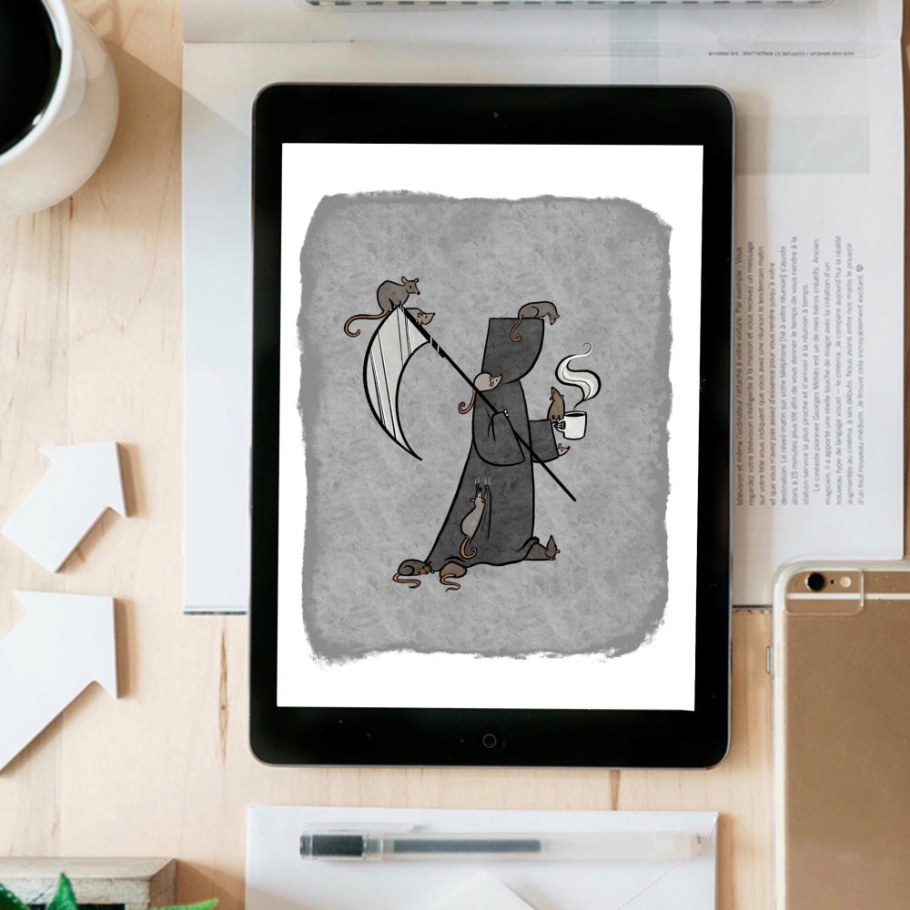 Grim Reaper and Rats- instant download digital printable artwork