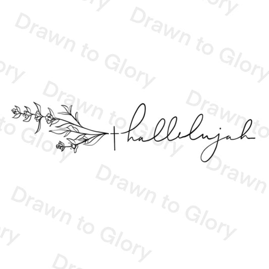 Hallelujah with Hyssop and cross - Bible Tattoo Transparent PNG- instant download digital printable artwork