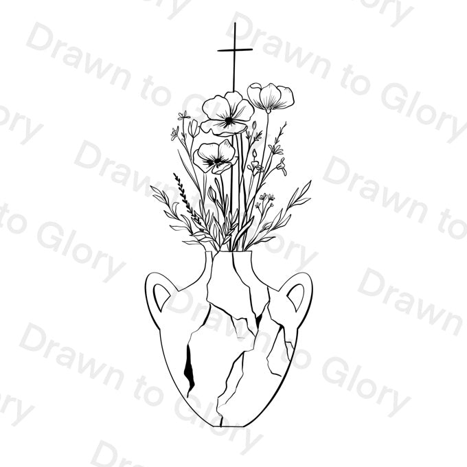 Treasure in Broken Vessels - 2 Cor. 4:7 - medium - Bible Tattoo Transparent PNG- instant download digital printable artwork