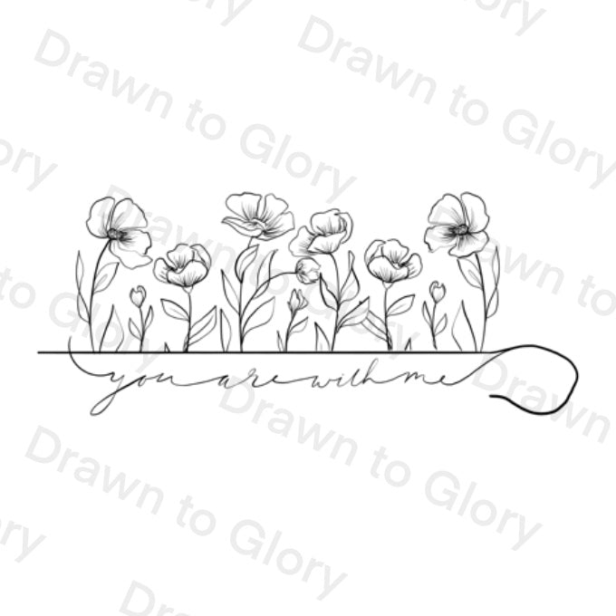 You are With Me - Staff and Flowers - Psalm 23- Bible Tattoo Transparent PNG- instant download digital printable artwork
