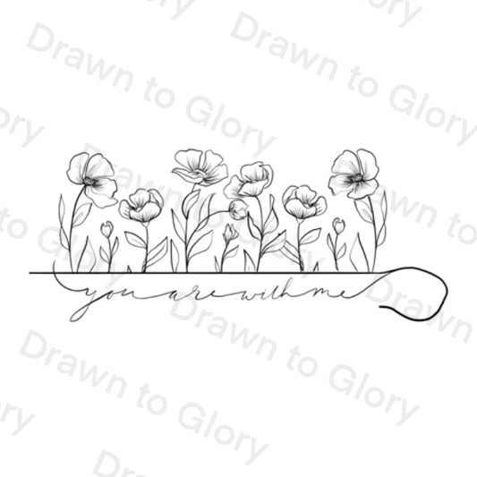 You are With Me - Staff and Flowers - Psalm 23- Bible Tattoo Transparent PNG- instant download digital printable artwork