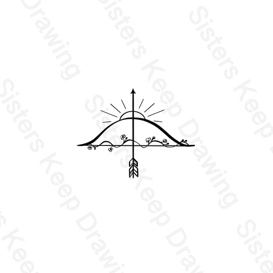 Sun Rising on Katniss Bow -Hunger Games- Tattoo Transparent Png