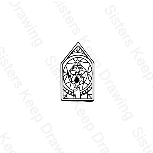 Esmeralda in front of stained glass window -Tattoo Transparent PNG
