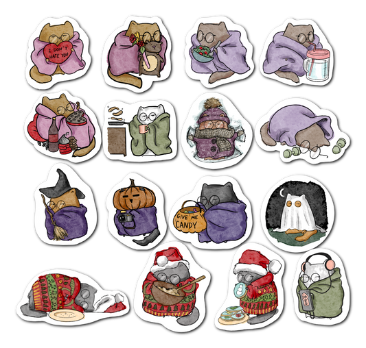 Ultimate Introverted Cat doodles Sticker Bundle