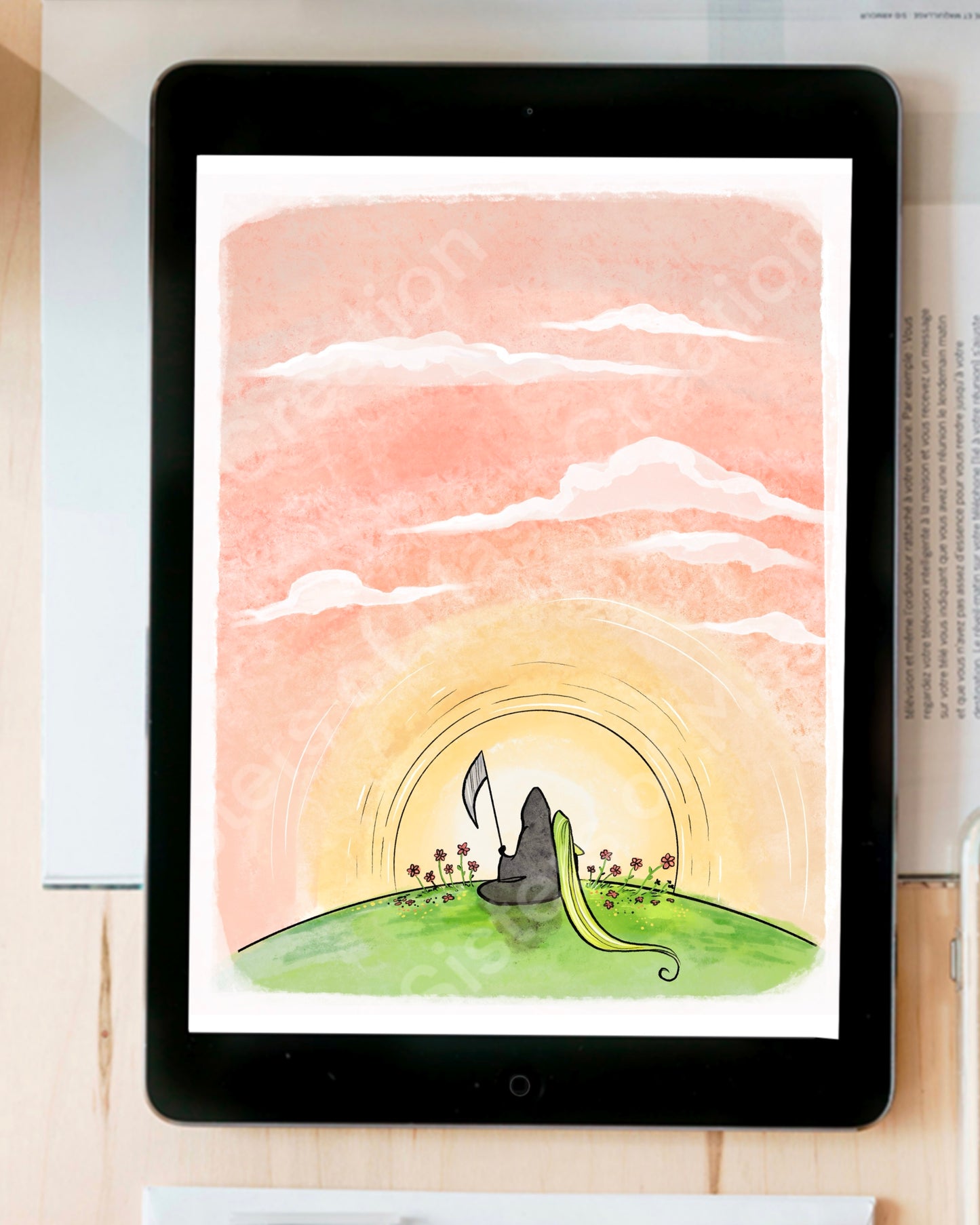 Grim and Life Watch the Sunrise -Grim Reaper- instant download digital printable artwork