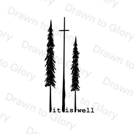 It is well - cross and trees - Bible Tattoo Transparent PNG- instant download digital printable artwork