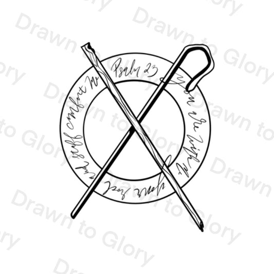 Rod and Staff - Psalm 23- Bible Tattoo Transparent PNG- instant download digital printable artwork