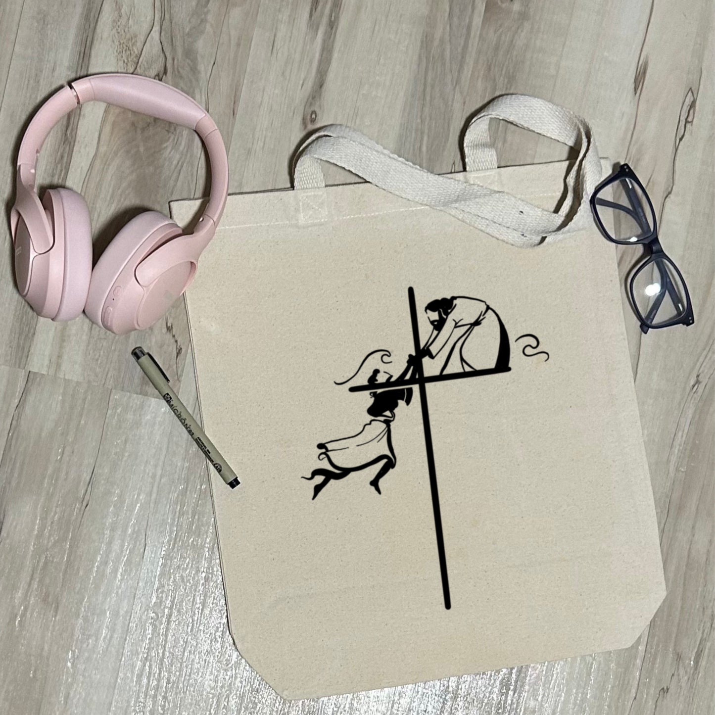 Jesus Saves a Sinking Peter - Sturdy Canvas Tote Bags with Bottom 15"W x 16"H x 3"G