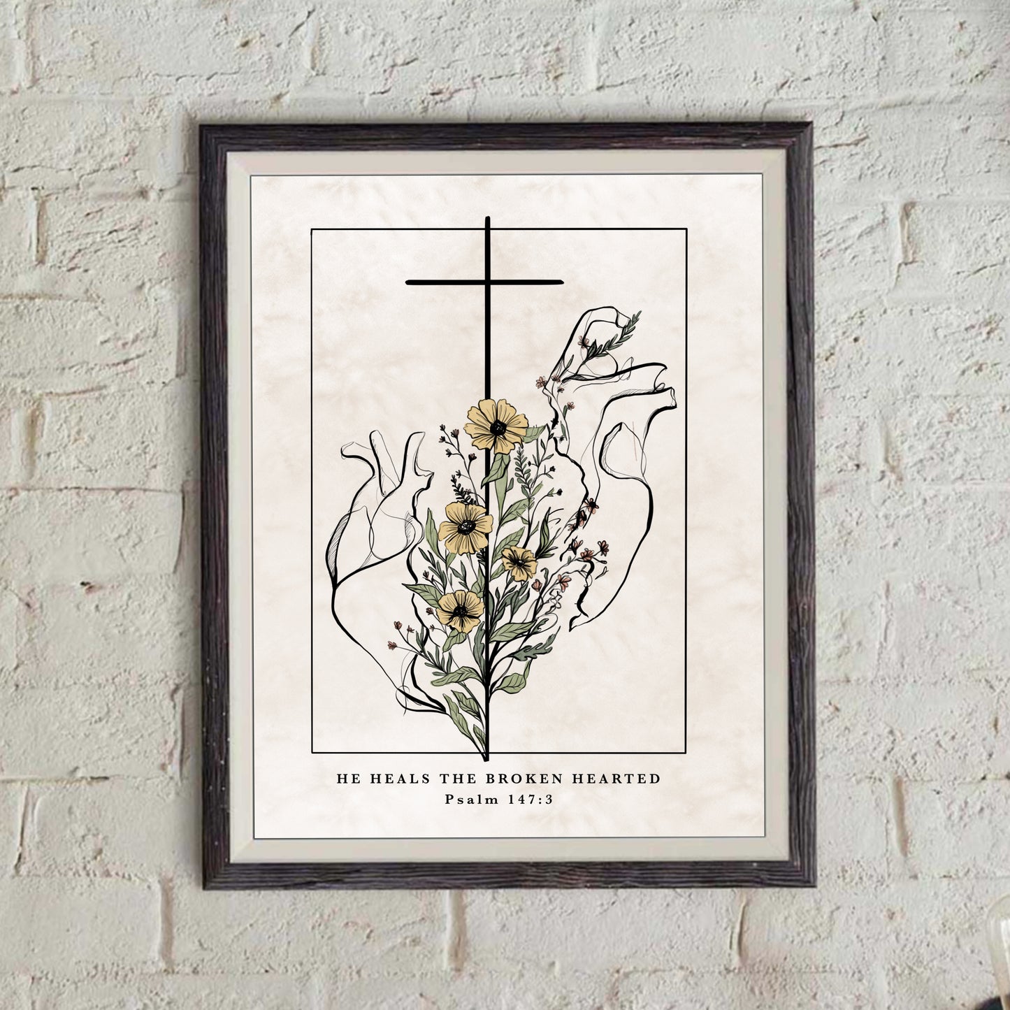 He Heals the Broken Hearted - Psalm 147:3 - Bible Print- Colored