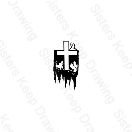 Daniel in Lions Den Praying-cross-Tattoo Transparent PNG