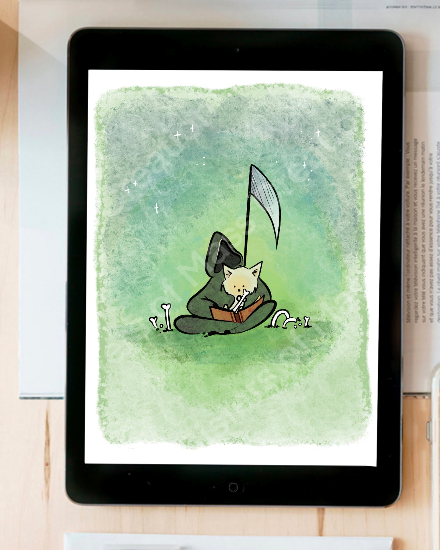 Grim Reads to his Dog -Grim Reaper- instant download digital printable artwork