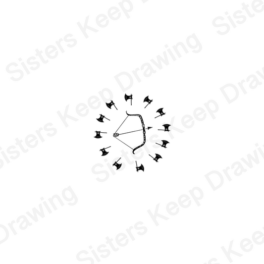 Ody's Bow + Pen's 12 Axes - Epic Musical Inspired Tattoo Transparent PNG- instant download digital printable artwork