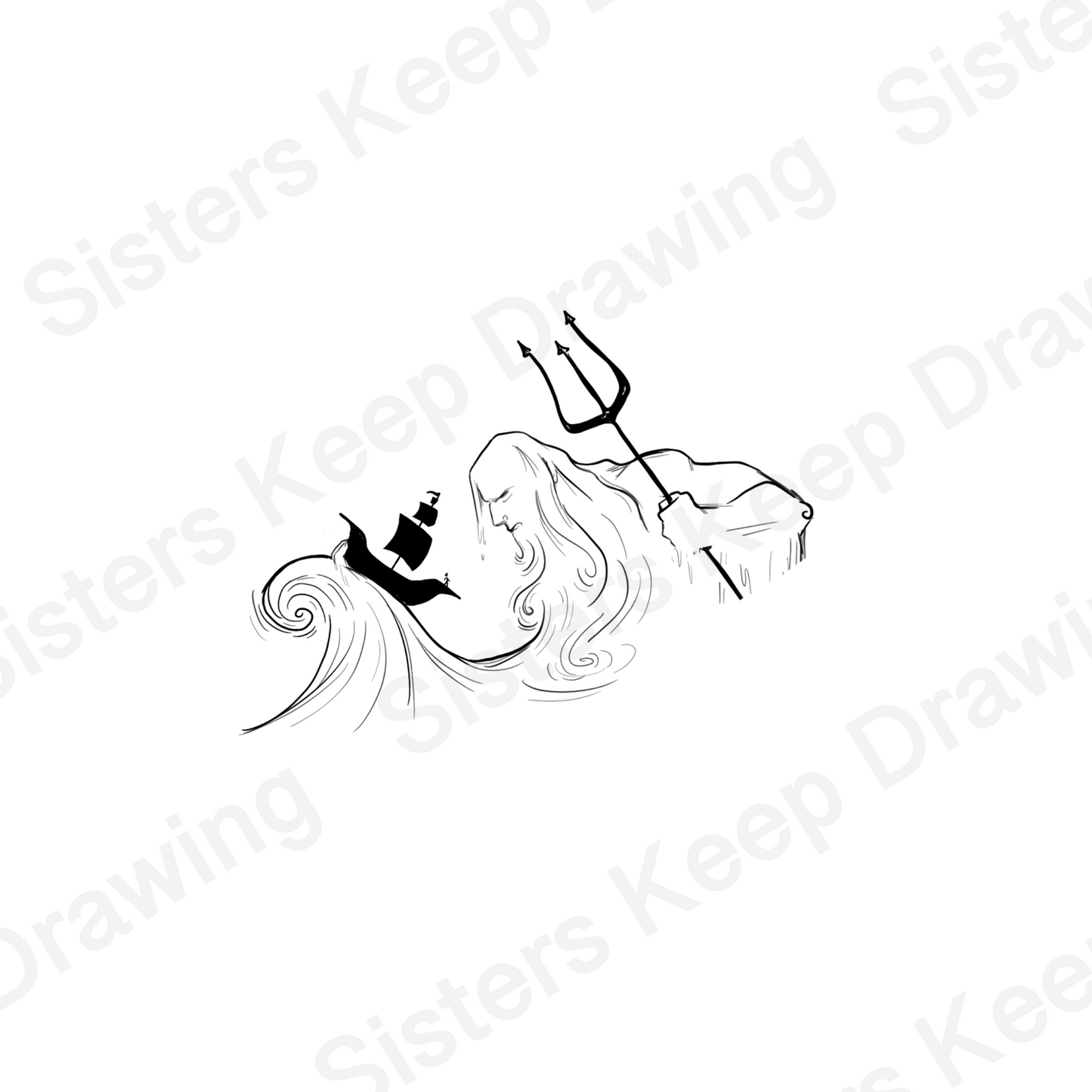 Poseidon with Ship - Epic Musical Inspired Tattoo Transparent PNG- instant download digital printable artwork