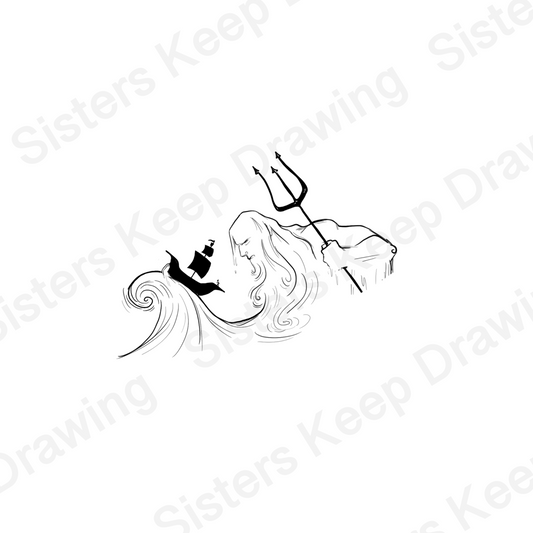 Poseidon with Ship - Epic Musical Inspired Tattoo Transparent PNG- instant download digital printable artwork