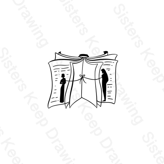 Darcy and Elizabeth tied by string in book pages  Pride and Prejudice Tattoo Transparent PNG