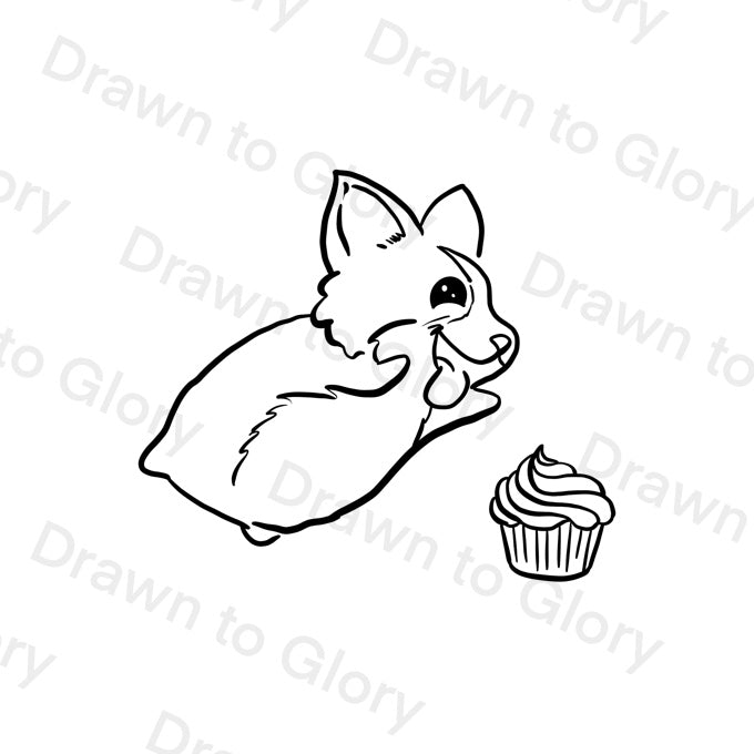 Corgi with a cupcake - Tattoo Transparent PNG- instant download