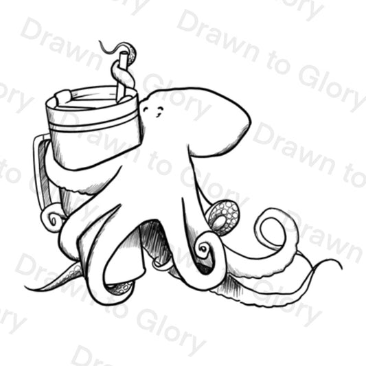 Octopus with a stanley -Tattoo Transparent Permission PNG- instant download digital printable