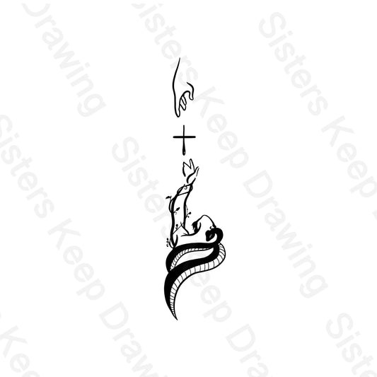 Reaching to the Cross- Bible Tattoo Transparent PNG- instant download digital printable artwork