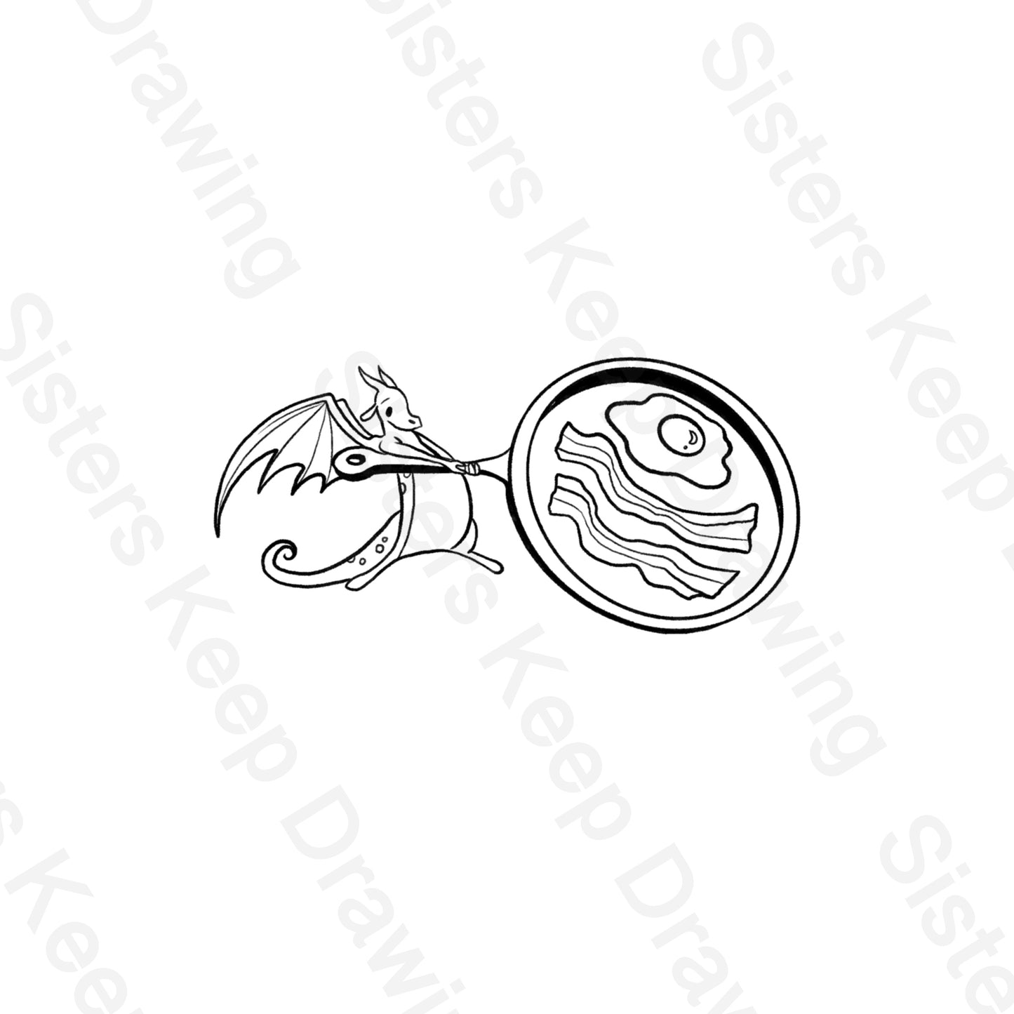 Tiny Dragon frying eggs and bacon -Tattoo Transparent Permission PNG- instant download digital printable artw