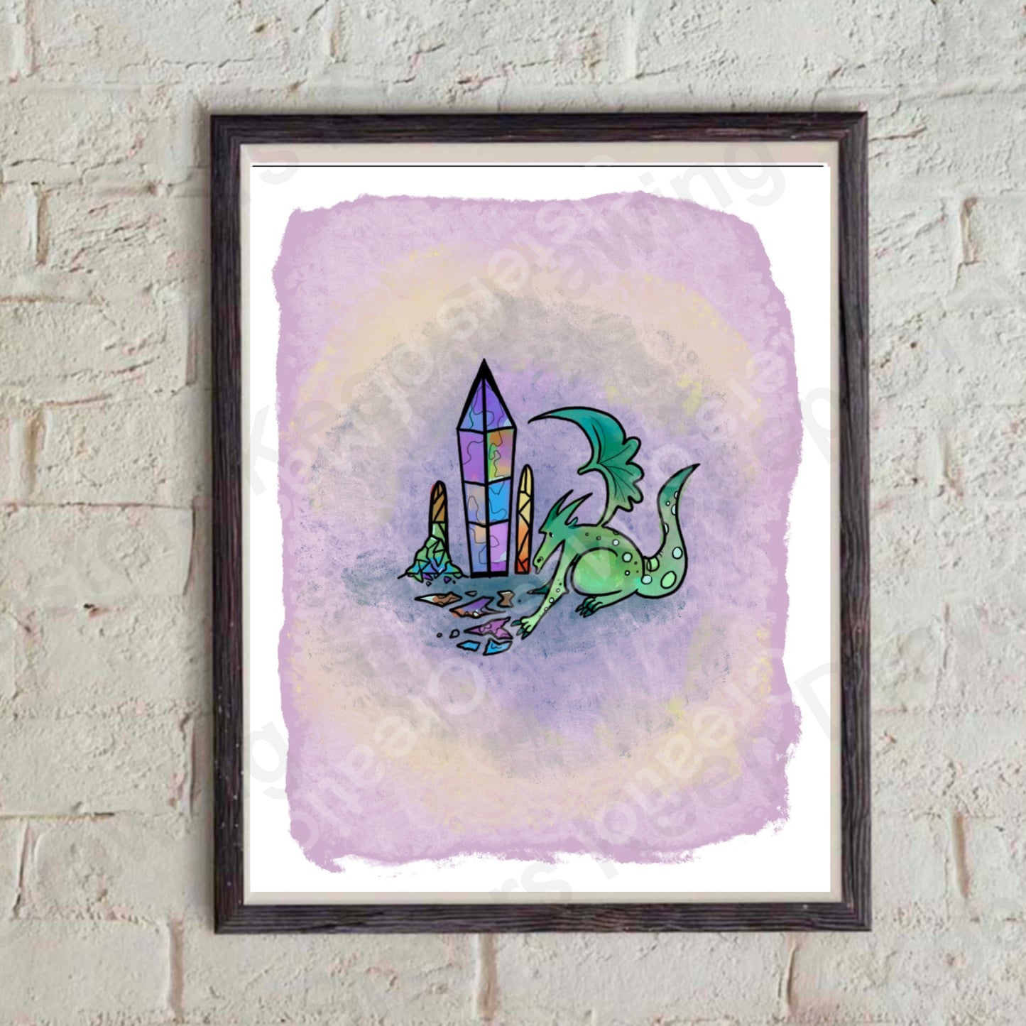 Tiny Dragon collecting stained glass - Print
