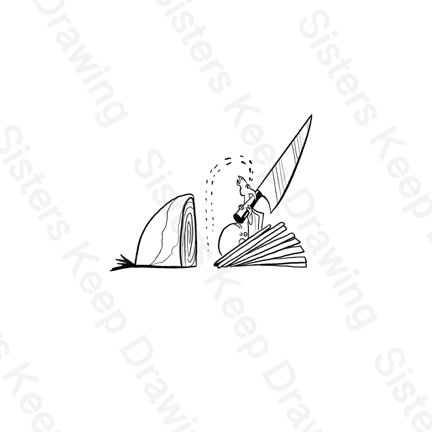 Tiny Dragon chopping onion -Tattoo Transparent Permission PNG- instant download digital printable artw