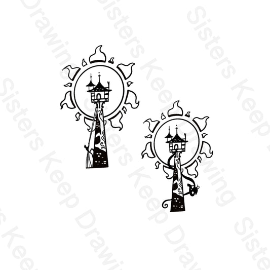 Flynn and Rapunzel climbing tower- Tangled Inspired- Tattoo Transparent Permission PNG