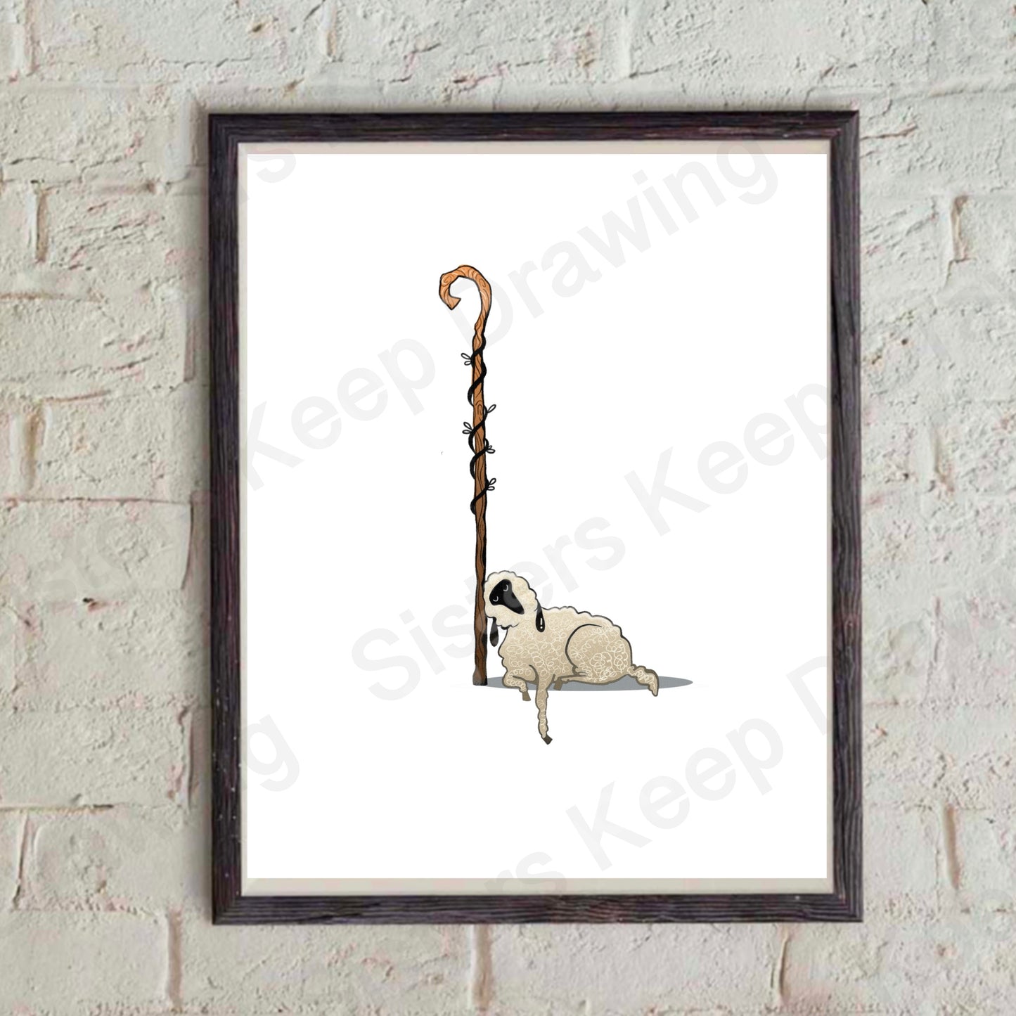 Sheep leaning on Staff Bible -Print