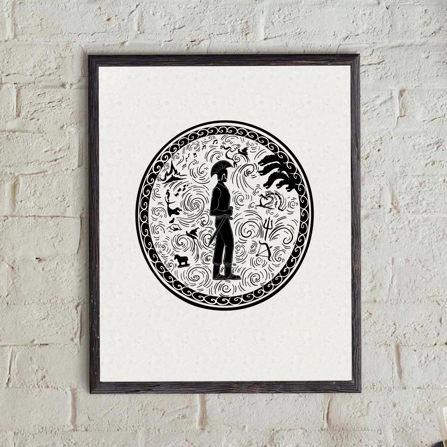 Odysseus with Adventures - Black and White - Epic Inspired print