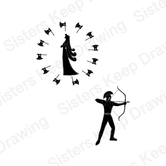 Pen & Ody 12 Axes & Bow Couples Design - Epic Musical Inspired Tattoo Transparent PNG- instant download digital printable artwork