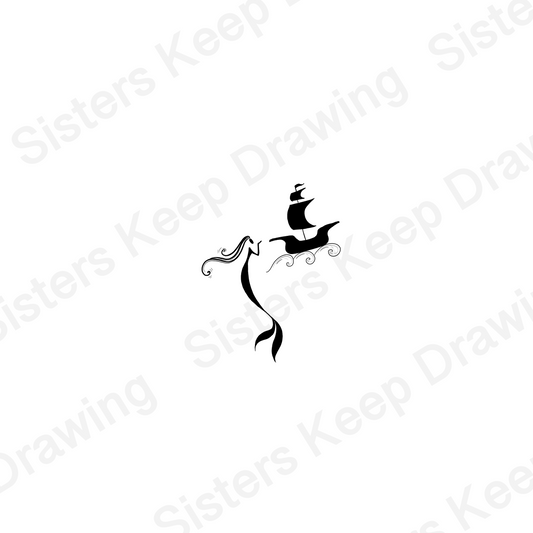 Siren and Ship - Epic Musical Inspired Tattoo Transparent PNG- instant download digital printable artwork