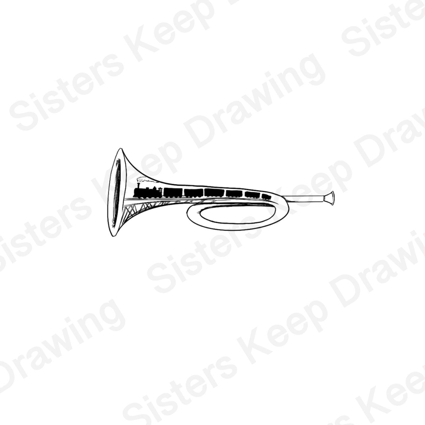 Train inside Bugle - Spirit Inspired Tattoo Transparent PNG- instant download digital printable artwork