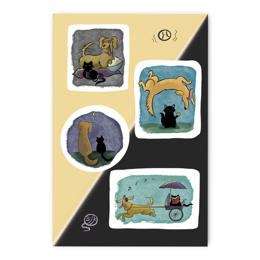 Black Cat & Golden Retriever -Sticker Sheet