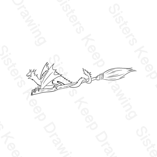 Hungarian Horntail on Broom - Dragon - Wizard Inspired - Tattoo Transparent Permission PNG- instant download digital printable artwork