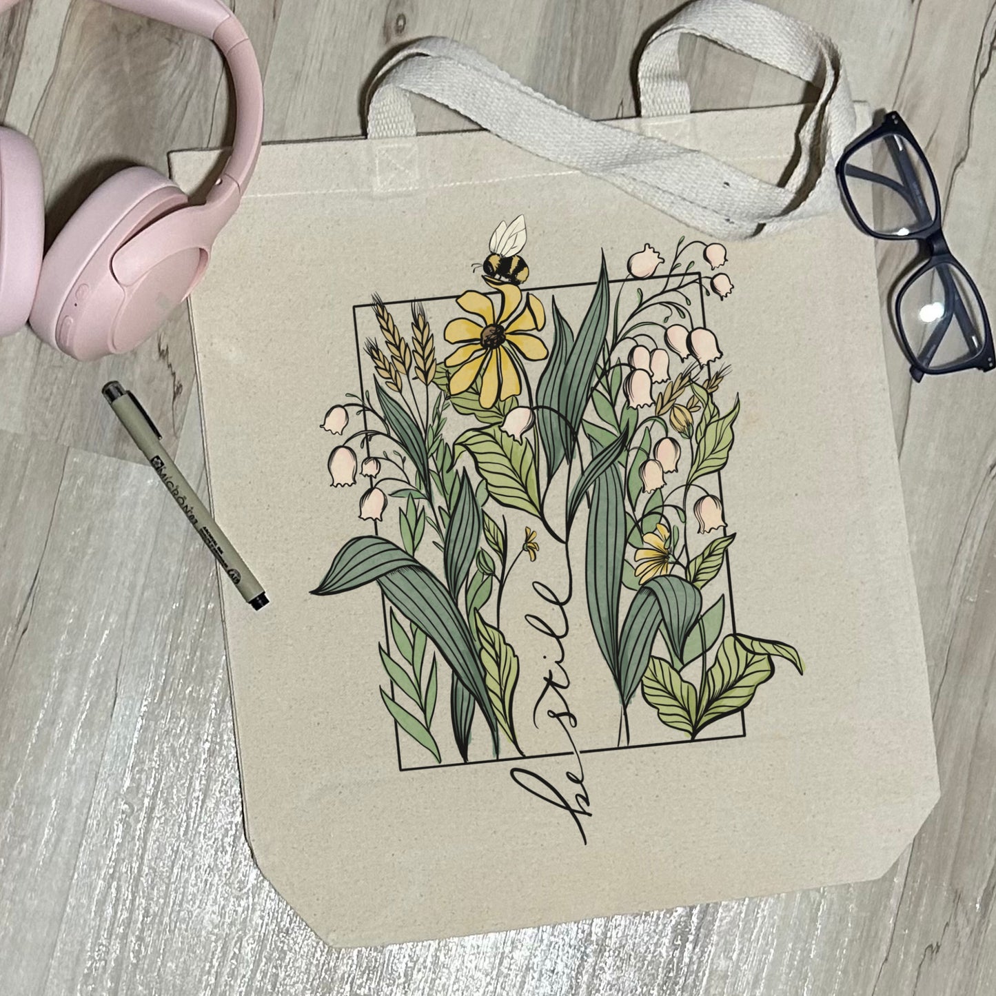 Be Still - Lily of the Valley - Sturdy Canvas Tote Bags with Bottom 15"W x 16"H x 3"D