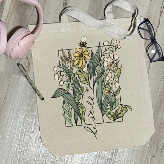 Be Still - Lily of the Valley - Sturdy Canvas Tote Bags with Bottom 15"W x 16"H x 3"D